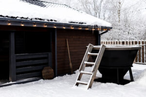Safe Paw and Safe Thaw ice melt safely applied on composite decking and metal roof in winter